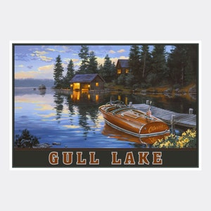 Gull Lake Minnesota Giclee Art Print Poster from Watercolor by Outdoor and Wildlife Artist Darrell Bush