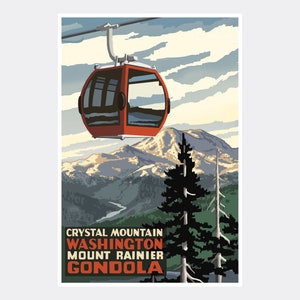Crystal Mountain Mount Rainier Gondola Summer Giclee Art Print Poster from Travel Artwork by Artist Paul A. Lanquist