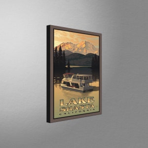 Lake Shasta California Houseboat Canvas, Pillow, Blanket from Travel Artwork by Artist Paul Leighton
