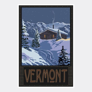 Vermont Winter Mountain Cabin Giclee Art Print Poster from Travel Artwork by Artist Paul A. Lanquist