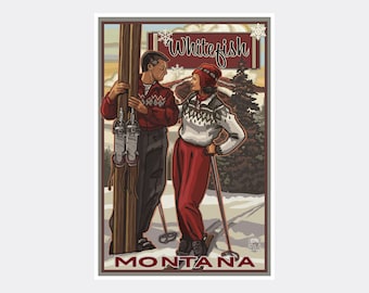 Whitefish Montana Classic Skier Giclee Art Print Poster from Travel Artwork by Artist Paul A. Lanquist