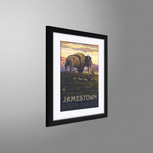 Jamestown North Dakota Buffalo & Calf Art Print: Vintage Travel Poster image 4