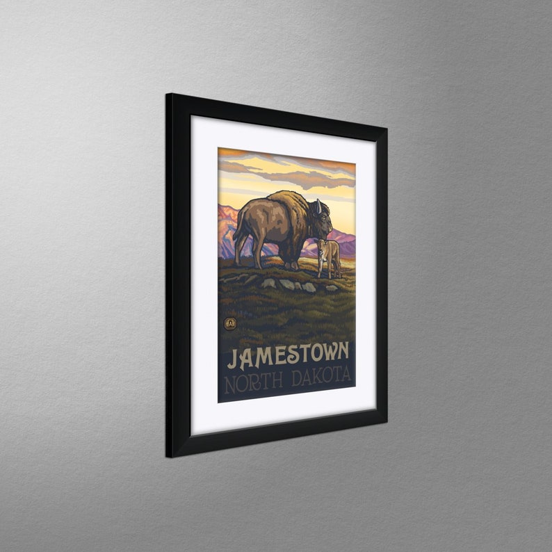 Jamestown North Dakota Buffalo & Calf Art Print: Vintage Travel Poster image 4