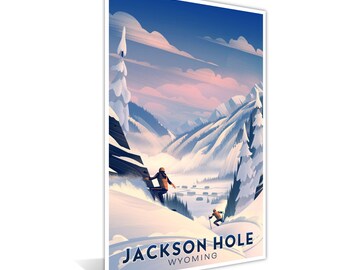 Jackson Hole Wyoming Slopes Giclee Art Print Poster by Illustrator Brian Edward Miller