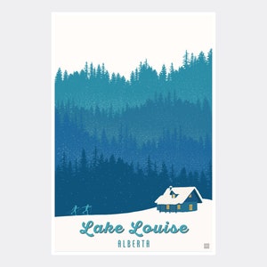 Lake Louise Alberta Cross Country Ski Cabin Giclee Art Print Poster from Illustration by Illustrator Sassan Filsoof