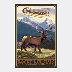 Colorado Elk, Rocky Mountain National Park Giclee Art Print Poster from Travel Artwork by Artist Paul A. Lanquist