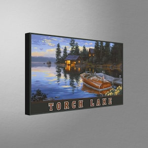 Torch Lake Michigan Stretch Canvas, Pillow, Blanket from Watercolor by Outdoor and Wildlife Artist Darrell Bush