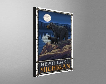 Bear Lake Michigan Bear Lake Moon Forest Canvas, Pillow, Blanket from Travel Artwork by Artist Paul A. Lanquist