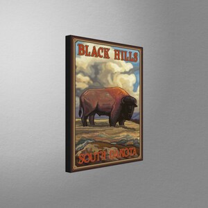 Black Hills South Dakota Buffalo Side Stretch Canvas, Pillow, Blanket from Travel Artwork by Artist Paul A. Lanquist