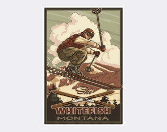 Catching Air Whitefish Montana Giclee Art Print Poster from Travel Artwork by Artist Paul A. Lanquist