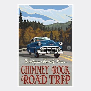 Chimney Rock State Park Road Trip Giclee Art Print Poster from Travel Artwork by Artist Paul A. Lanquist