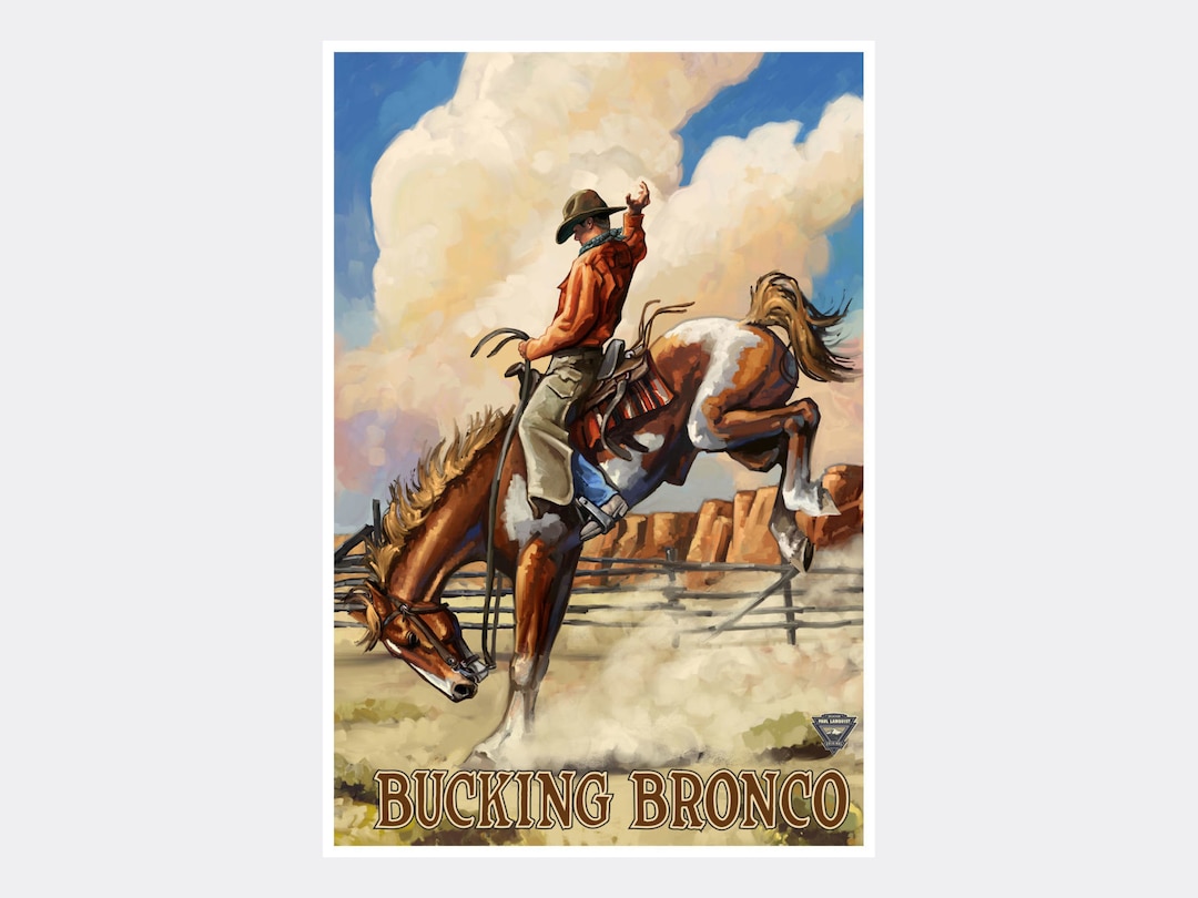 Bucking Bronco Giclee Art Print Poster From Travel Artwork by Artist ...