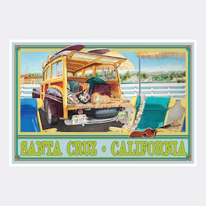 Santa Cruz California Surfer Girl Giclee Art Print Poster from Watercolor by Artist Evelyn Jenkins Drew