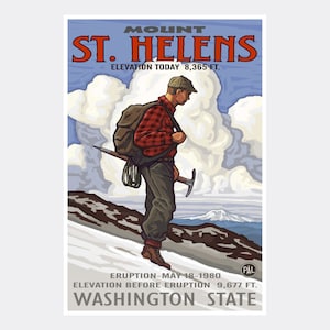 Mount St. Helens Washington Climber Giclee Art Print Poster from Travel Artwork by Artist Paul A. Lanquist