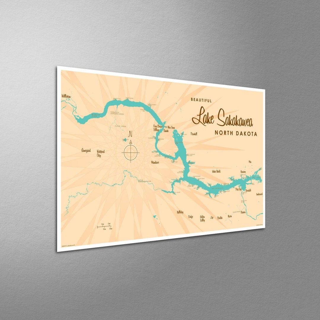Lake Sakakawea Map Giclee Art Print Poster