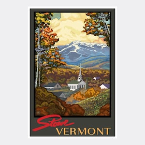 Stowe Vermont Church Giclee Art Print Poster from Travel Artwork by Artist Paul A. Lanquist