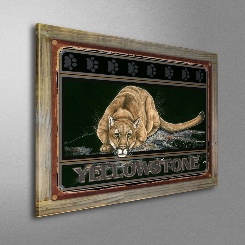 Silent Night Cougar Yellowstone National Park Giclee Art Print Poster from Original Watercolor by Artist Dave Bartholet