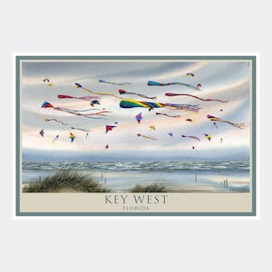 Key West Florida Flying Kites Giclee Art Print Poster from Watercolor by Artist Dave Bartholet