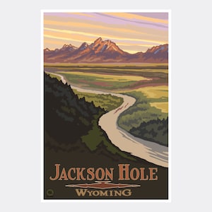Jackson Hole Wyoming Snake River Overlook Giclee Art Print Poster from Travel Artwork by Artist Paul A. Lanquist
