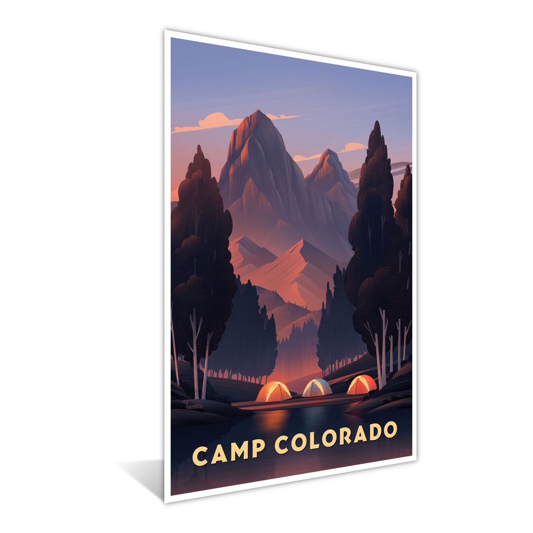 Camp Colorado Mountain Lake Giclee Art Print Poster by Illustrator ...
