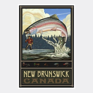 New Brunswick Canada Rainbow Trout Fisherman Giclee Art Print Poster from Travel Artwork by Artist Paul A. Lanquist