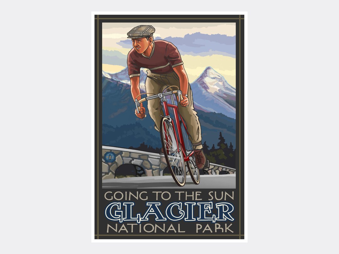 Glacier National Park Cycling Going to the Sun Giclee Art Print