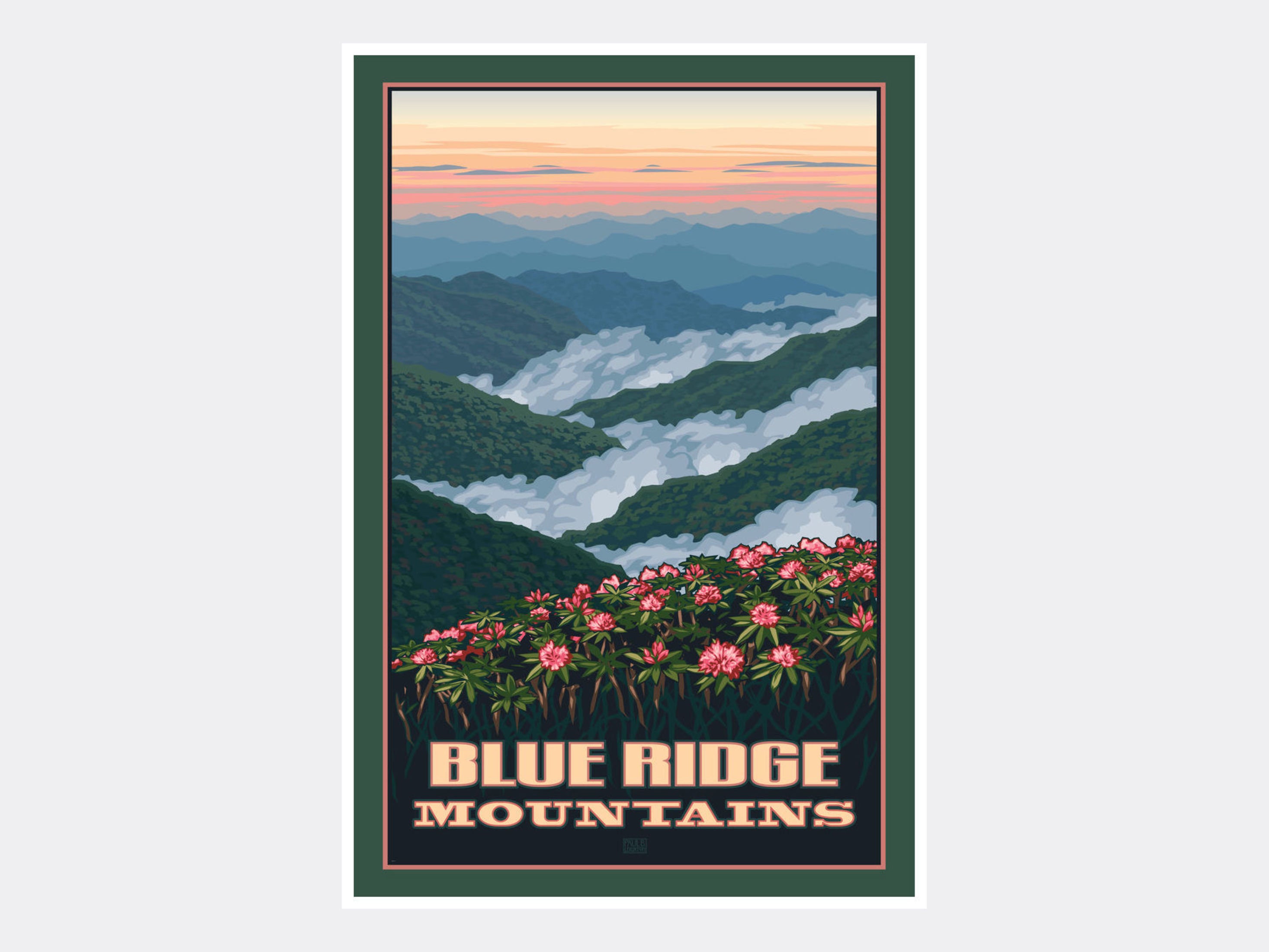 Blue Ridge Mountains and Clouds Giclee Art Print Poster from Travel Artwork by Artist Paul Leighton