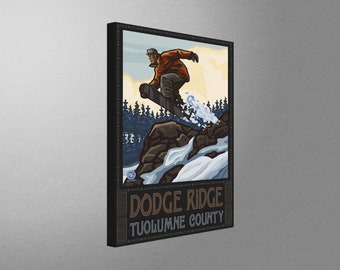 Dodge Ridge Snowboarder Art: Tuolumne County Travel Poster, Canvas, Pillow, Blanket