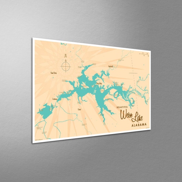 Weiss Lake Alabama Map Giclee Art Print Poster from Illustration by Lakebound