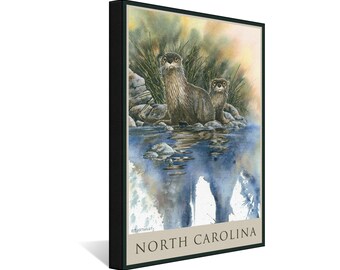 North Carolina Otters Stretch Canvas, Pillow, Blanket by Artist Dave Bartholet