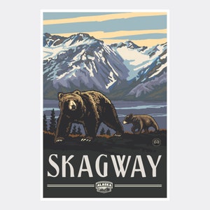 Skagway Alaska Grizzlies Giclee Art Print Poster from Travel Artwork by Artist Paul A. Lanquist