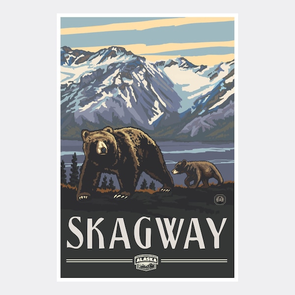 Skagway Alaska Grizzlies Giclee Art Print Poster de Travel Artwork del artista Paul A. Lanquist