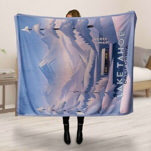 Lake Tahoe California Frozen Cabin Canvas, Pillow, Blanket by Illustrator Brian Edward Miller image 5