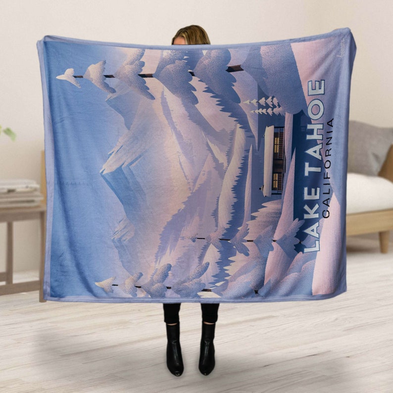 Lake Tahoe California Frozen Cabin Canvas, Pillow, Blanket by Illustrator Brian Edward Miller image 5