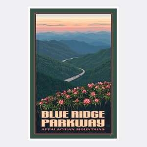 Blue Ridge Parkway Appalachian Mountains Giclee Art Print Poster from Travel Artwork by Artist Paul Leighton