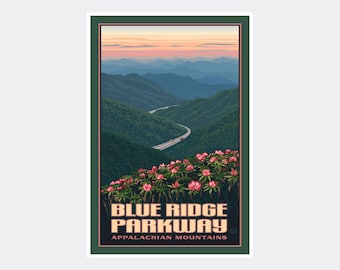 Blue Ridge Parkway Appalachian Mountains Giclee Art Print Poster from Travel Artwork by Artist Paul Leighton