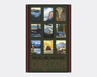 Scenic Oregon Collage Giclee Art Print Poster from Travel Artwork by Artist Paul A. Lanquist