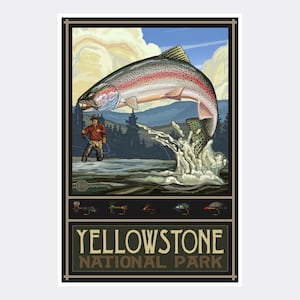 Yellowstone National Park Fishing Giclee Art Print Poster from Travel Artwork by Artist Paul A. Lanquist
