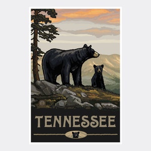 Tennessee Black Bear Family Giclee Art Print Poster from Travel Artwork by Artist Paul A. Lanquist