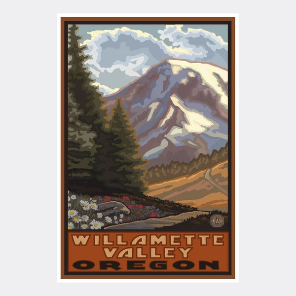 Willamette Valley Oregon Springtime Mountains Giclee Art Print Poster from Travel Artwork by Artist Paul A. Lanquist