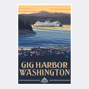 Gig Harbor Washington Giclee Art Print Poster from Travel Artwork by Artist Paul A. Lanquist