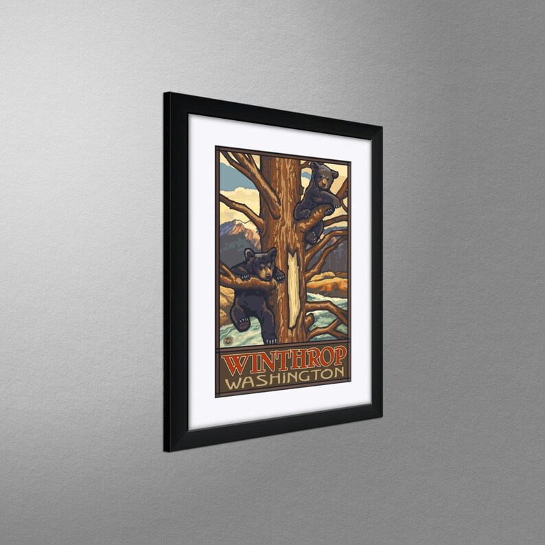 Winthrop Washington Two Black Bears Giclee Art Print Poster from Original Travel Artwork by Artist Paul A Lanquist