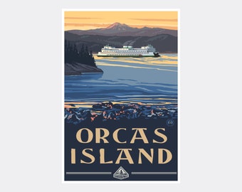 Orcas Island Ferry Art Print: San Juan Islands Travel Poster