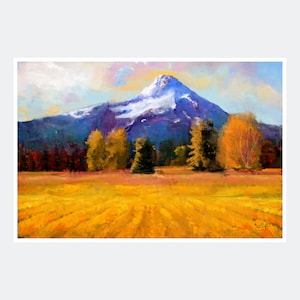 Hood On Gold (Mount Hood, Oregon) Giclee Art Print Poster from Artwork by Artist Lisa Sofia Robinson