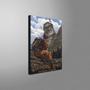 Chimney Rock State Park Hiker 2 Stretch Canvas, Pillow, Blanket from Travel Artwork by Artist Paul A. Lanquist