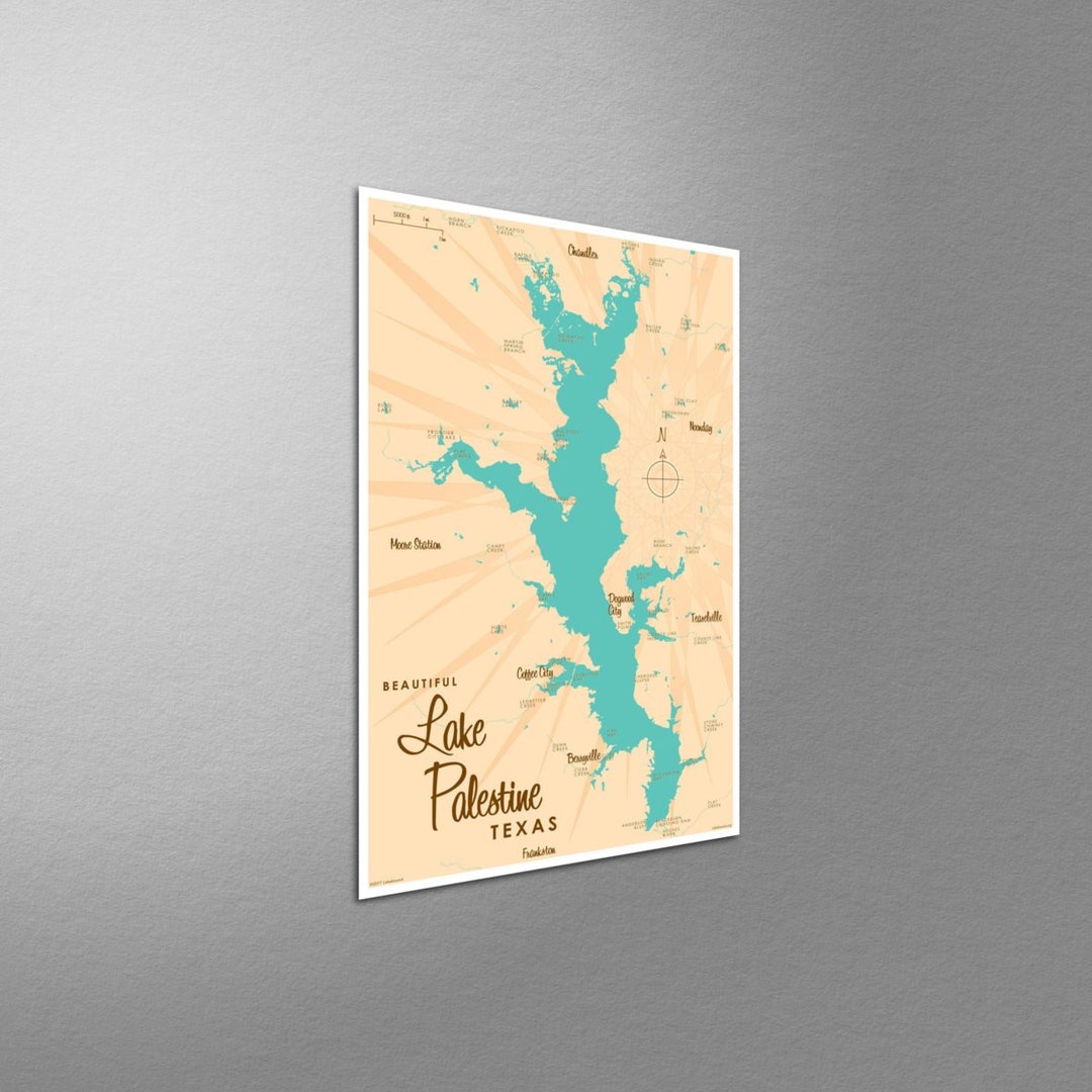 Lake Palestine Texas Map Giclee Art Print Poster From Illustration by