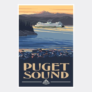 Puget Sound Ferry Washington Giclee Art Print Poster from Travel Artwork by Artist Paul A. Lanquist