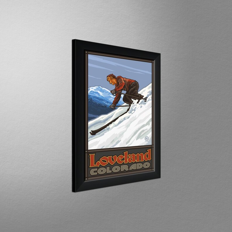 Loveland Colorado Downhill Skier Man Giclee Art Print Poster from Original Travel Artwork by Artist Paul A Lanquist