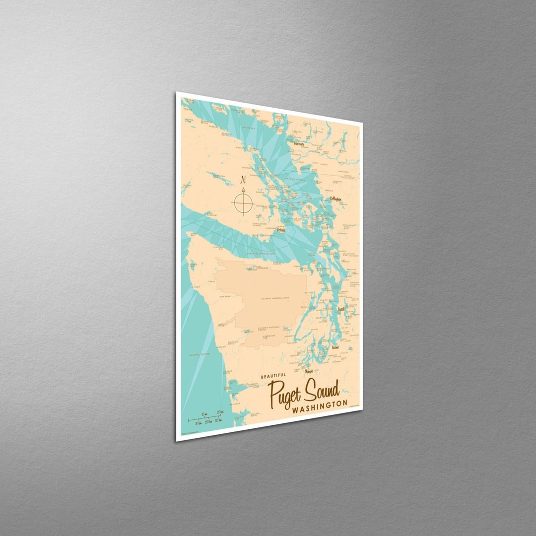 Puget Sound Washington Map Giclee Art Print Poster From Illustration by ...