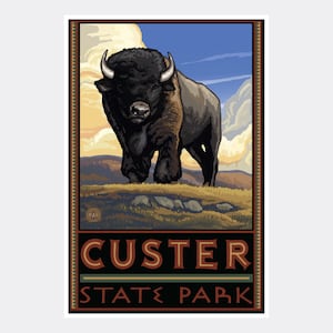 Custer State Park South Dakota Buffalo Plains Giclee Art Print Poster from Travel Artwork by Artist Paul A. Lanquist